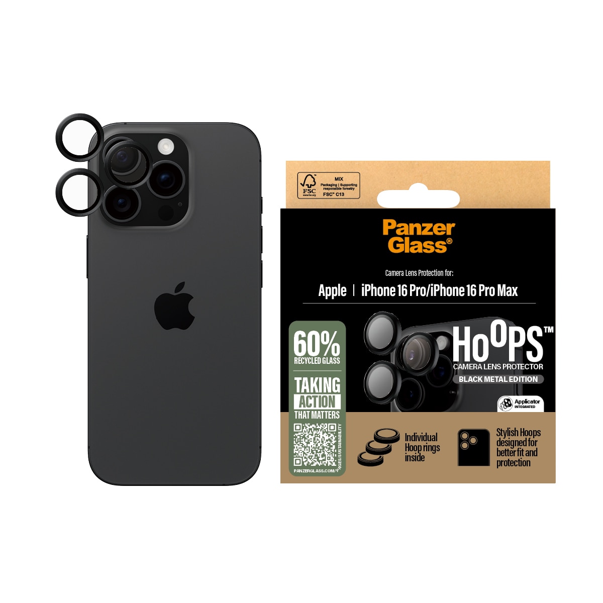 iPhone 16 Pro Hoops Camera Lens Protector Schwarz