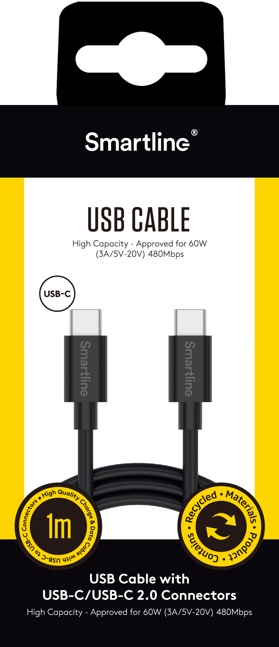 USB-kabel USB-C - USB-C 1m schwarz