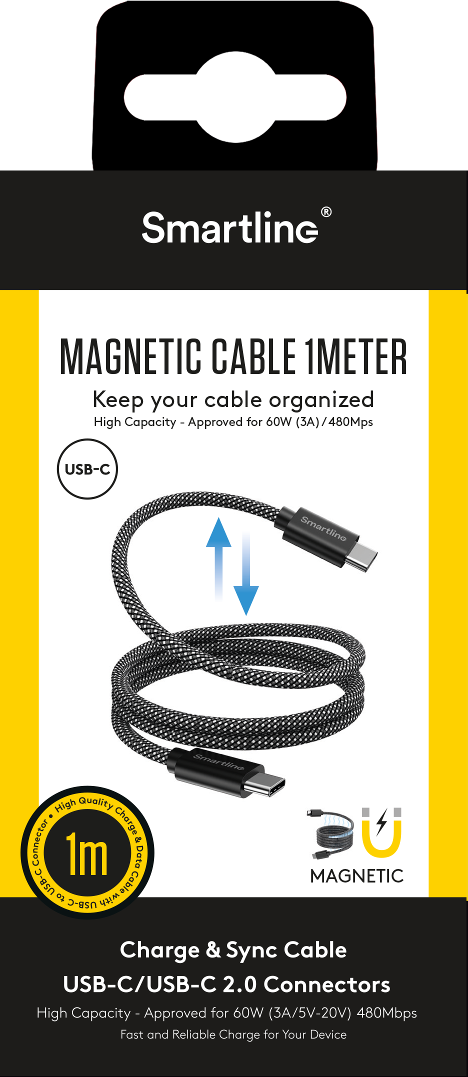 Magnetisches USB-C auf USB-C Kabel 1m schwarz