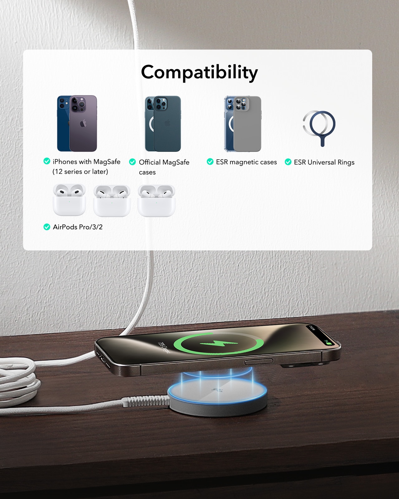 HaloLock Mini Qi2 MagSafe Magnetic Wireless Charger silber