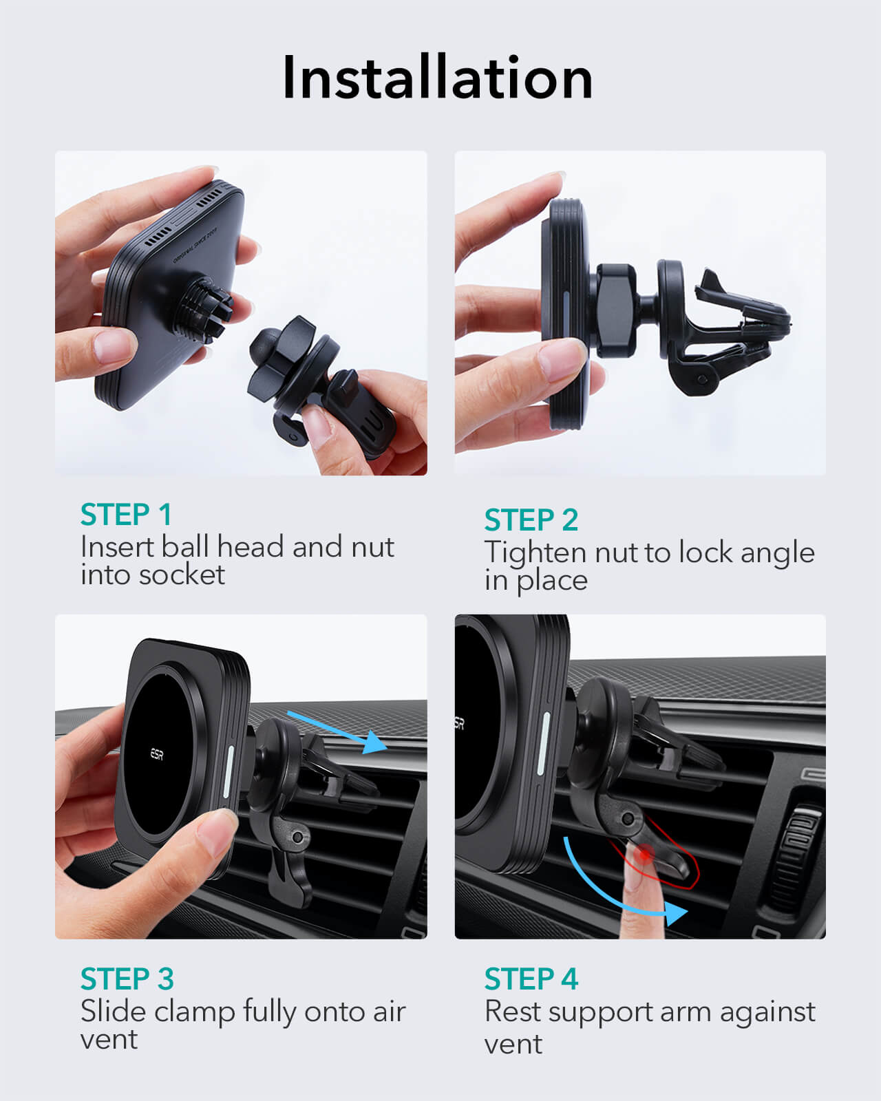 HaloLock Magnetisches Kabelloses Autoladegerät schwarz