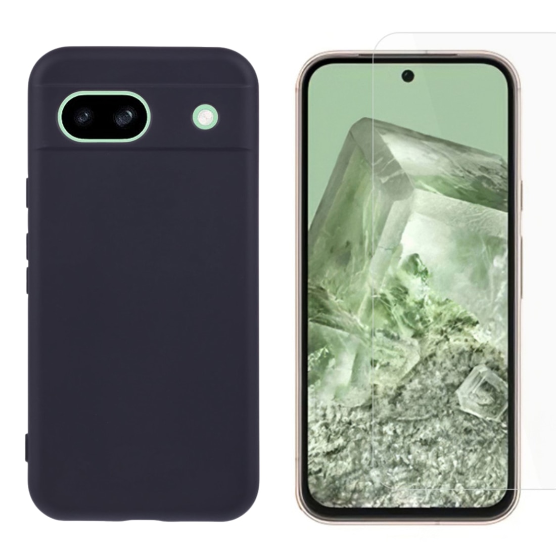 Google Pixel 8a Kit mit TPU-Hülle und Displayschutz-Panzerglas