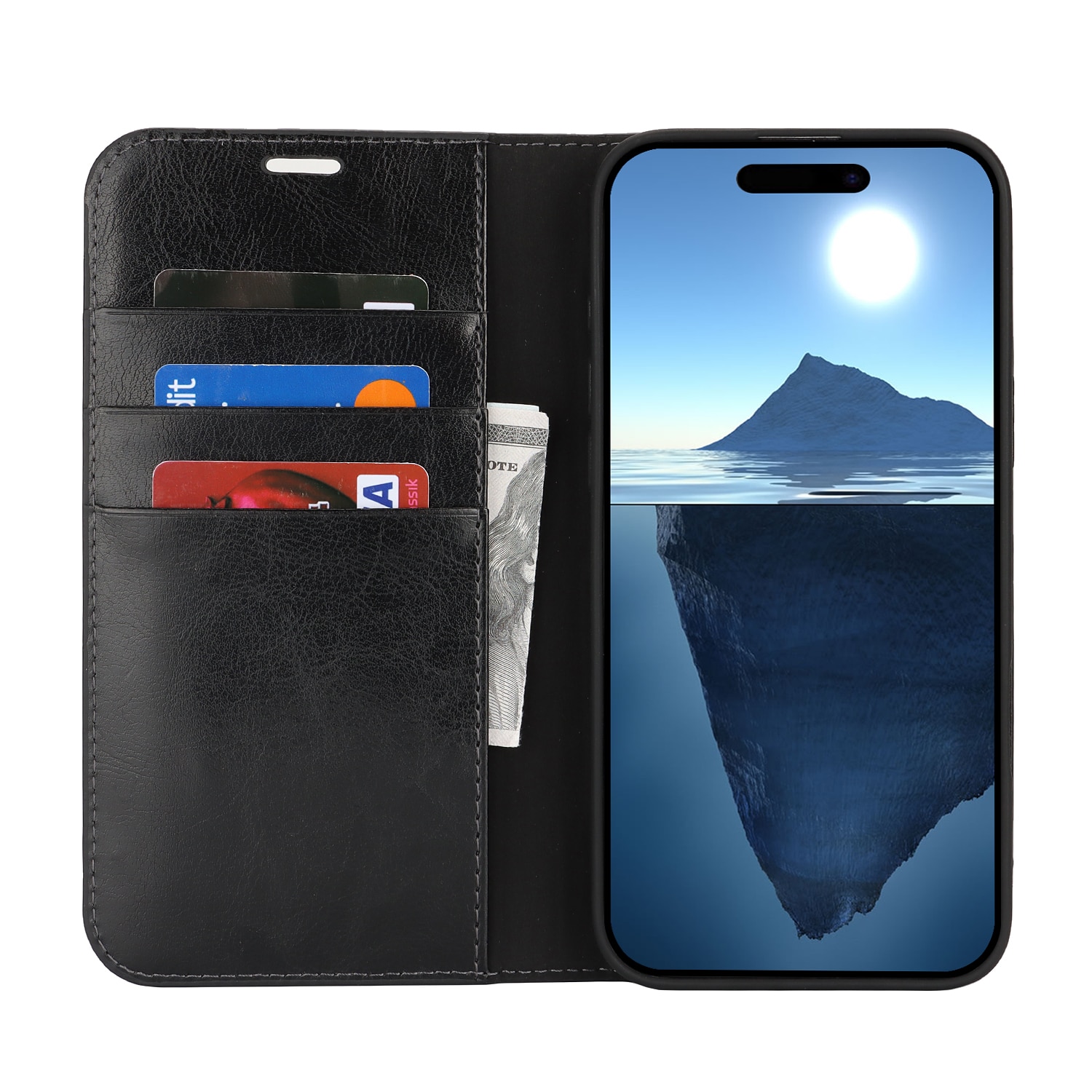 iPhone 16 Handytasche aus Echtem Leder schwarz