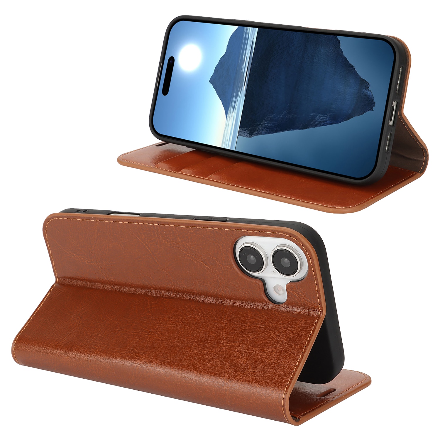 iPhone 16 Handytasche aus Echtem Leder braun