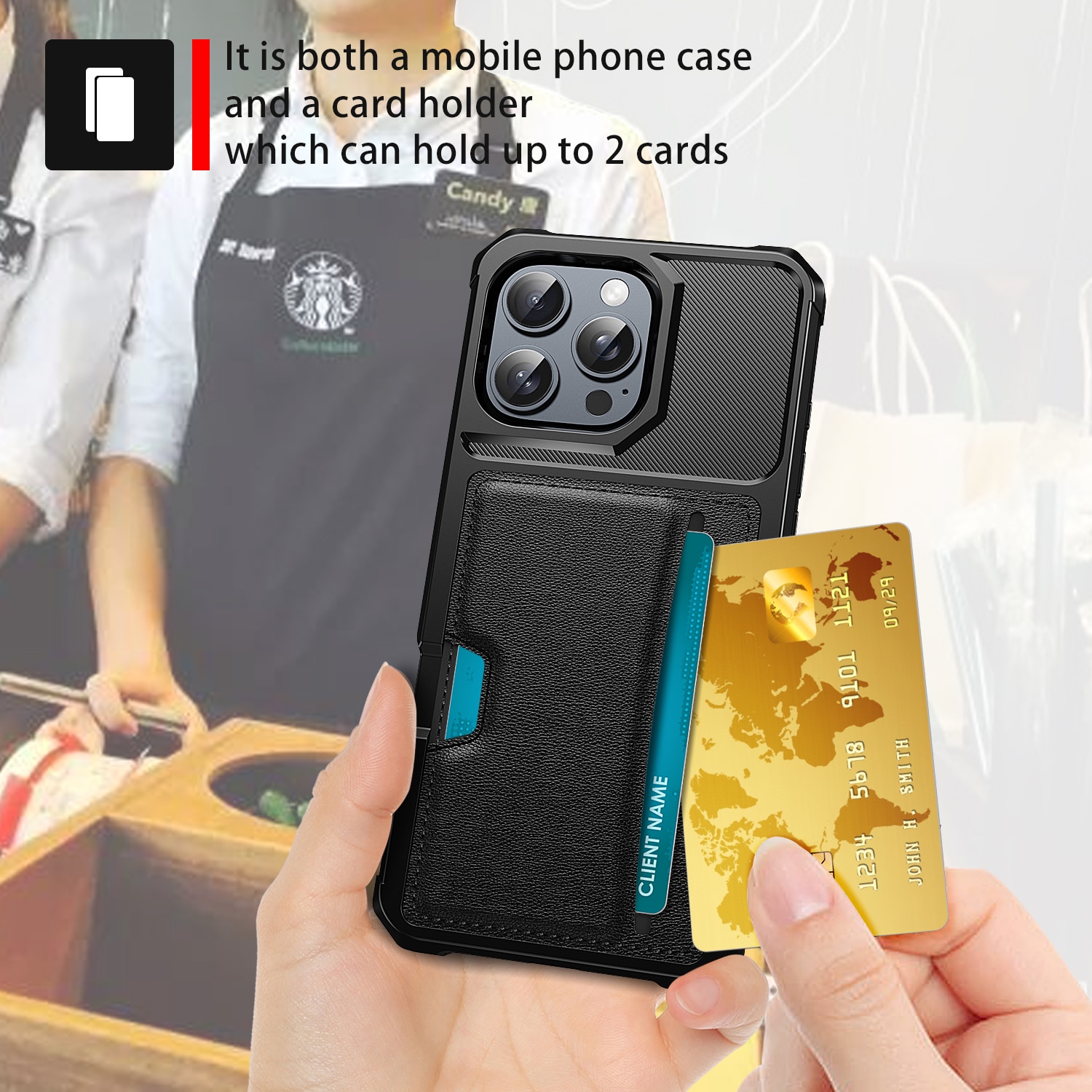 iPhone 16 Pro Tough Card Case schwarz