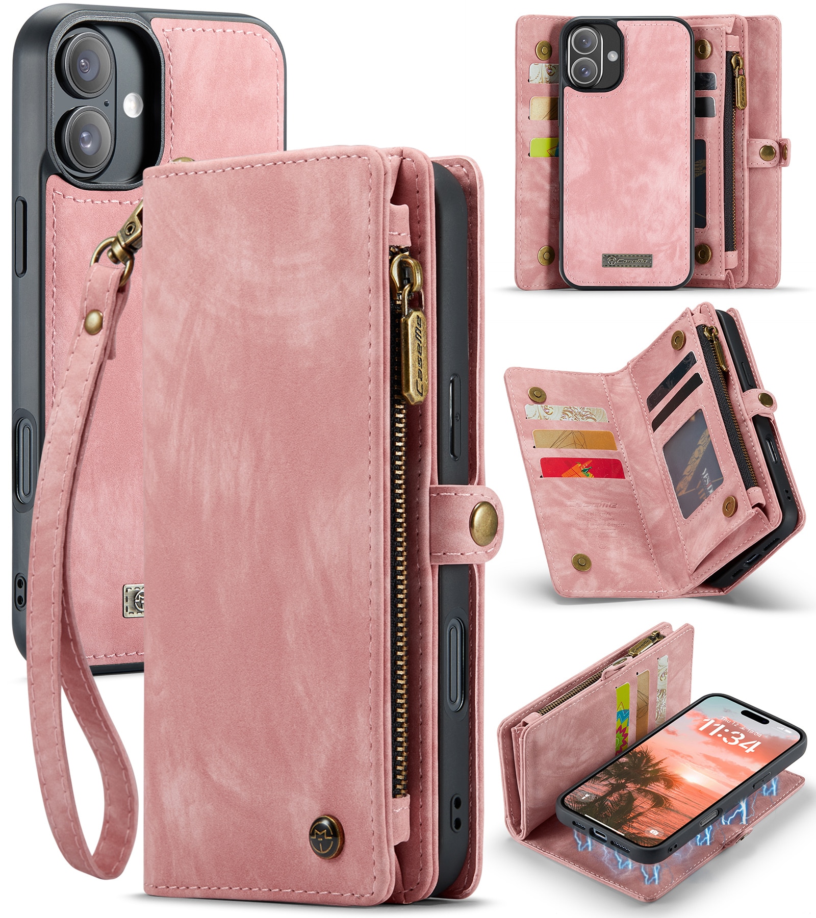 Multi-slot Portemonnaie-Hülle iPhone 16 rosa