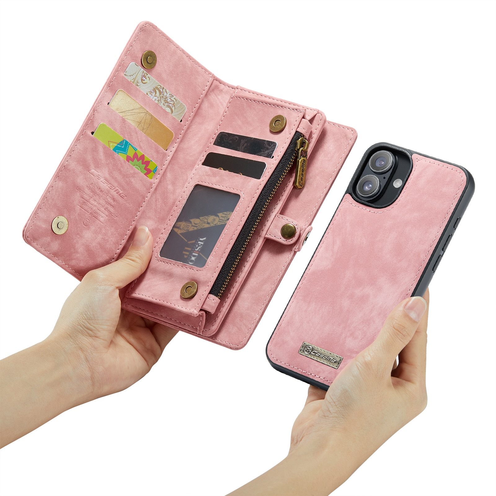 Multi-slot Portemonnaie-Hülle iPhone 16 Plus rosa