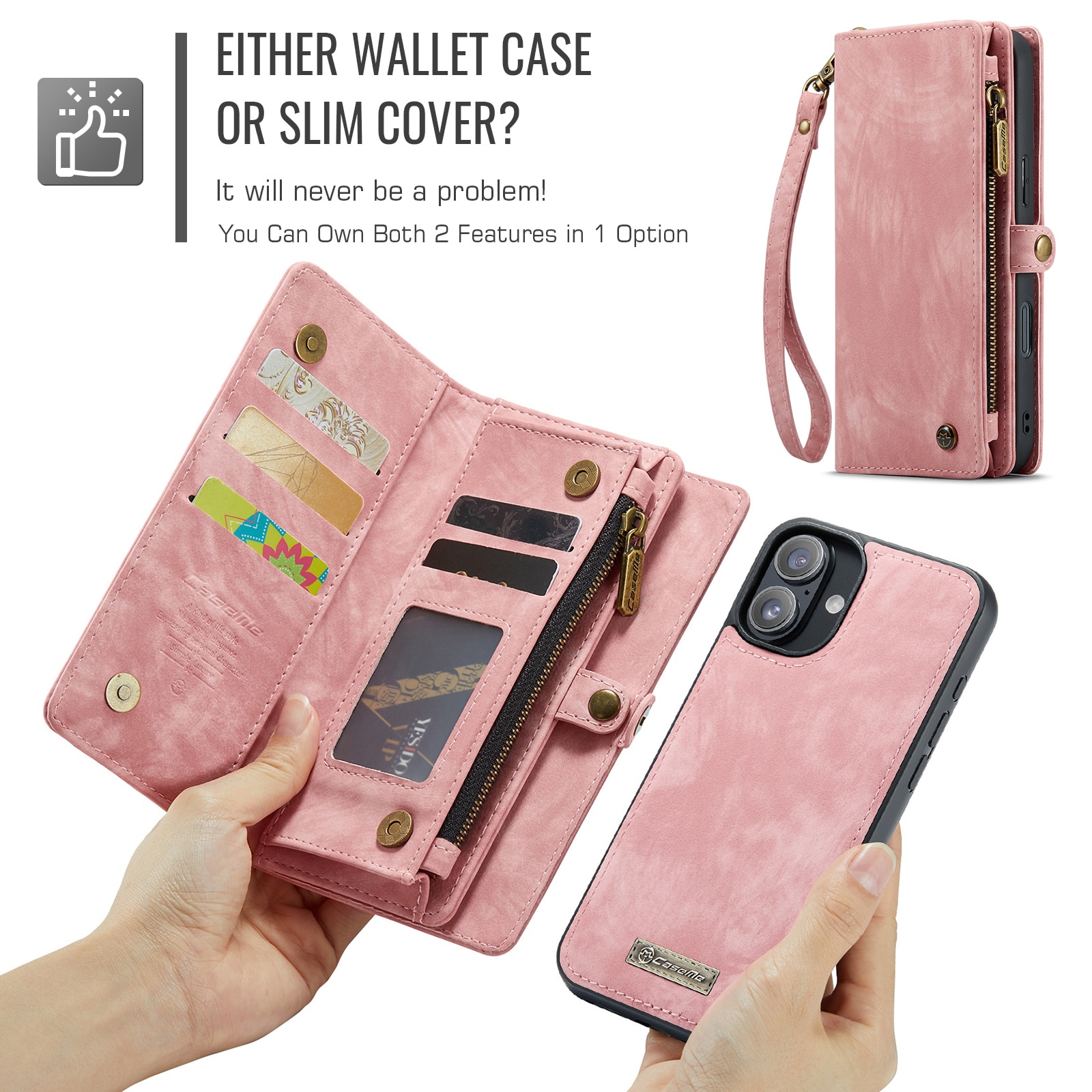 Multi-slot Portemonnaie-Hülle iPhone 16 Plus Rosa