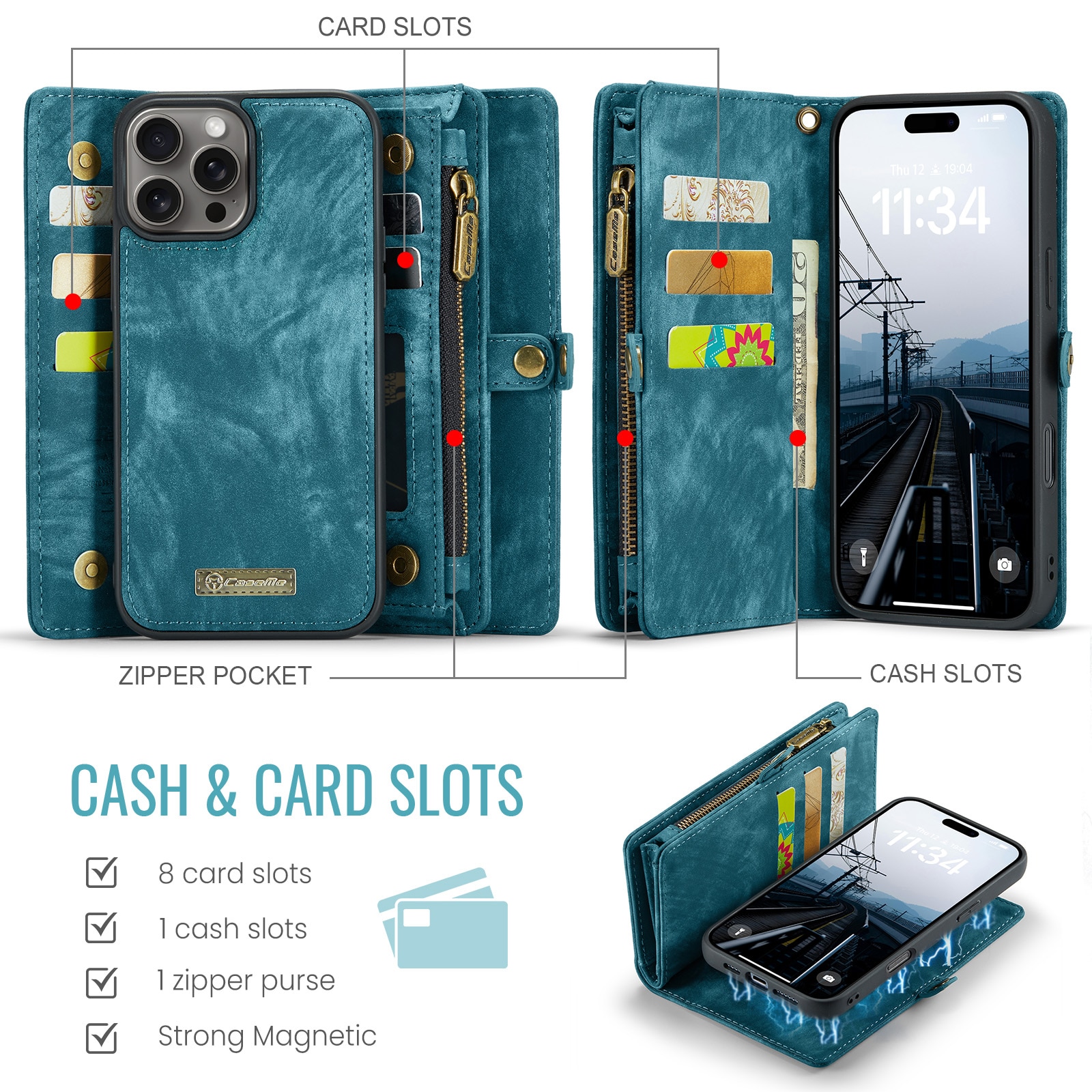 Multi-slot Portemonnaie-Hülle iPhone 16 Pro blau