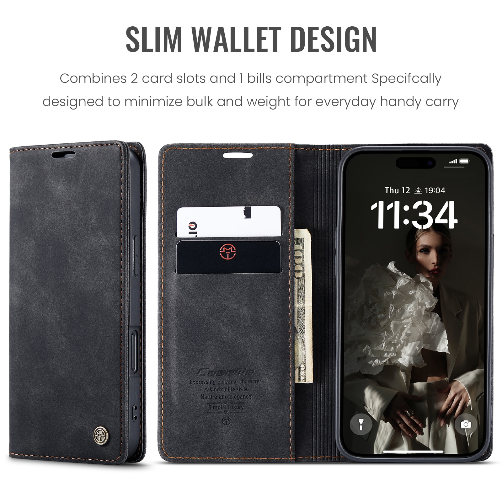 Slim Portemonnaie-Hülle iPhone 16 Schwarz