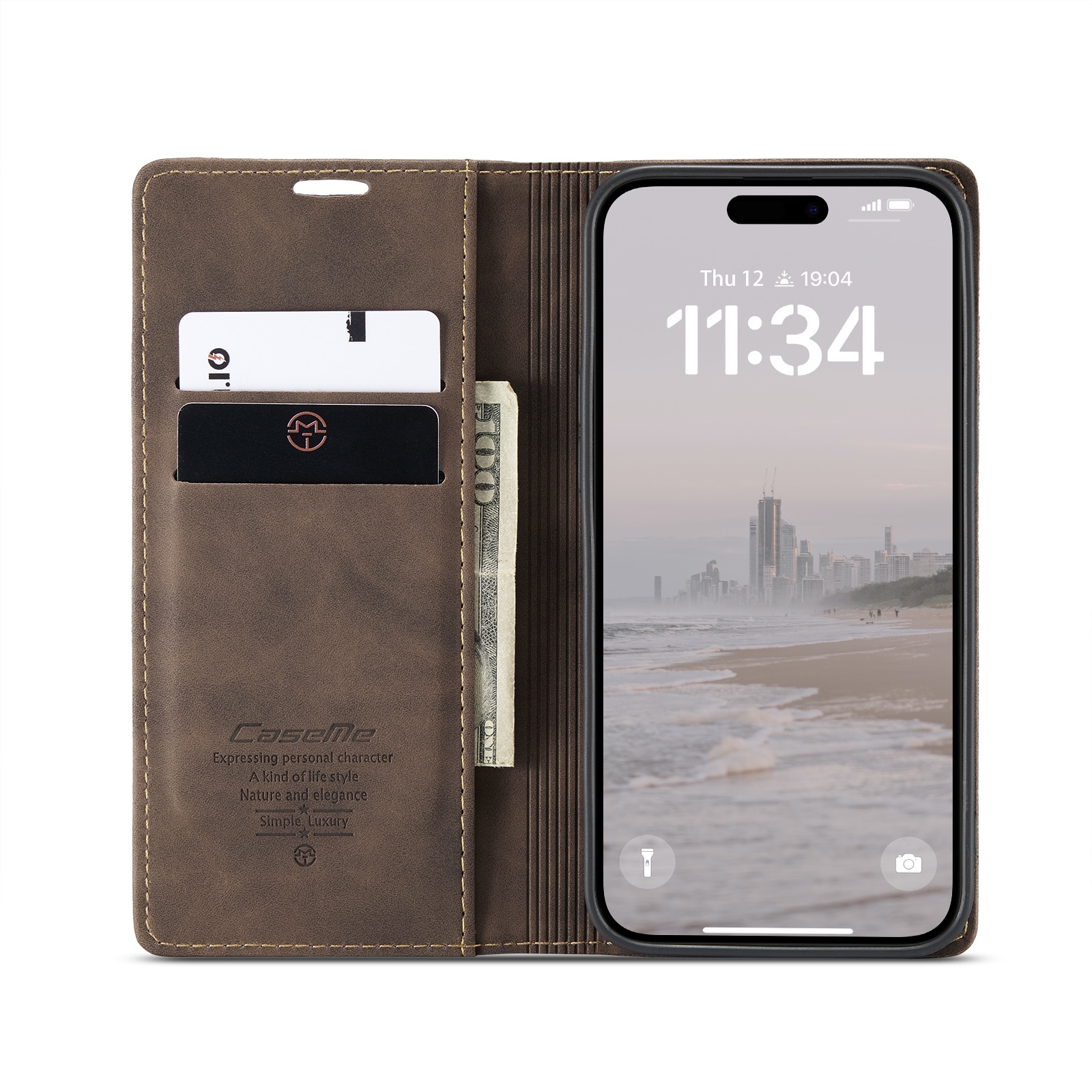 Slim Portemonnaie-Hülle iPhone 16 Plus Braun