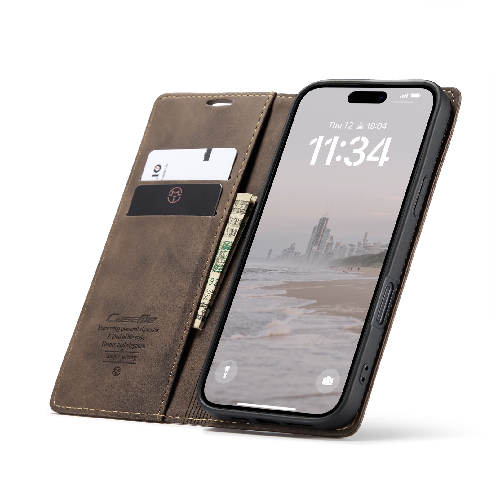 Slim Portemonnaie-Hülle iPhone 16 Plus Braun