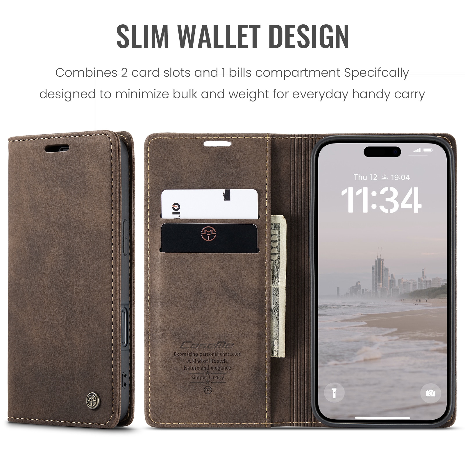 Slim Portemonnaie-Hülle iPhone 16 Plus Braun