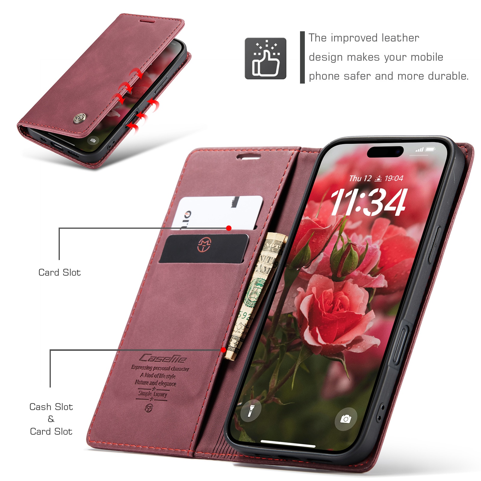 Slim Portemonnaie-Hülle iPhone 16 Plus Rot