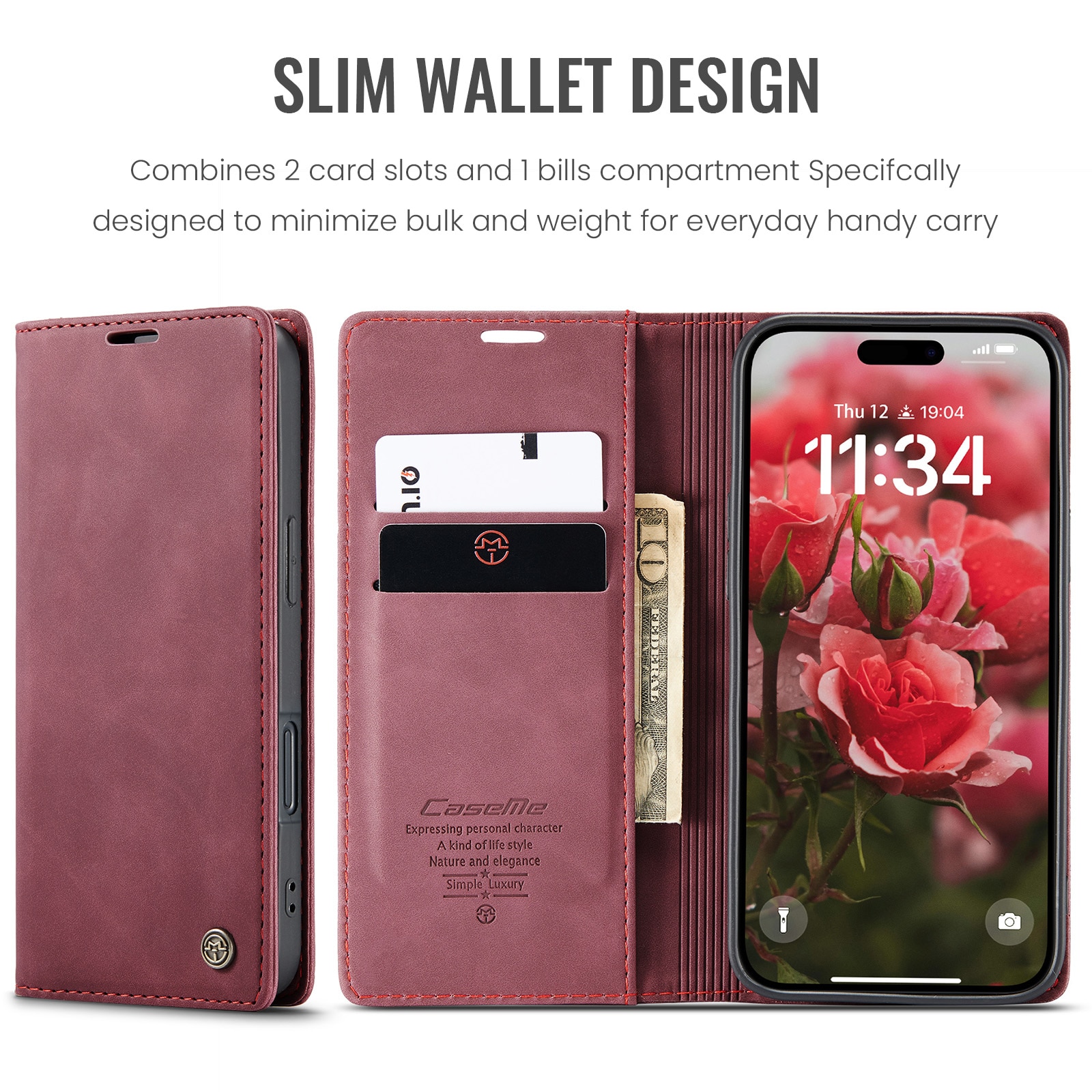 Slim Portemonnaie-Hülle iPhone 16 Plus Rot