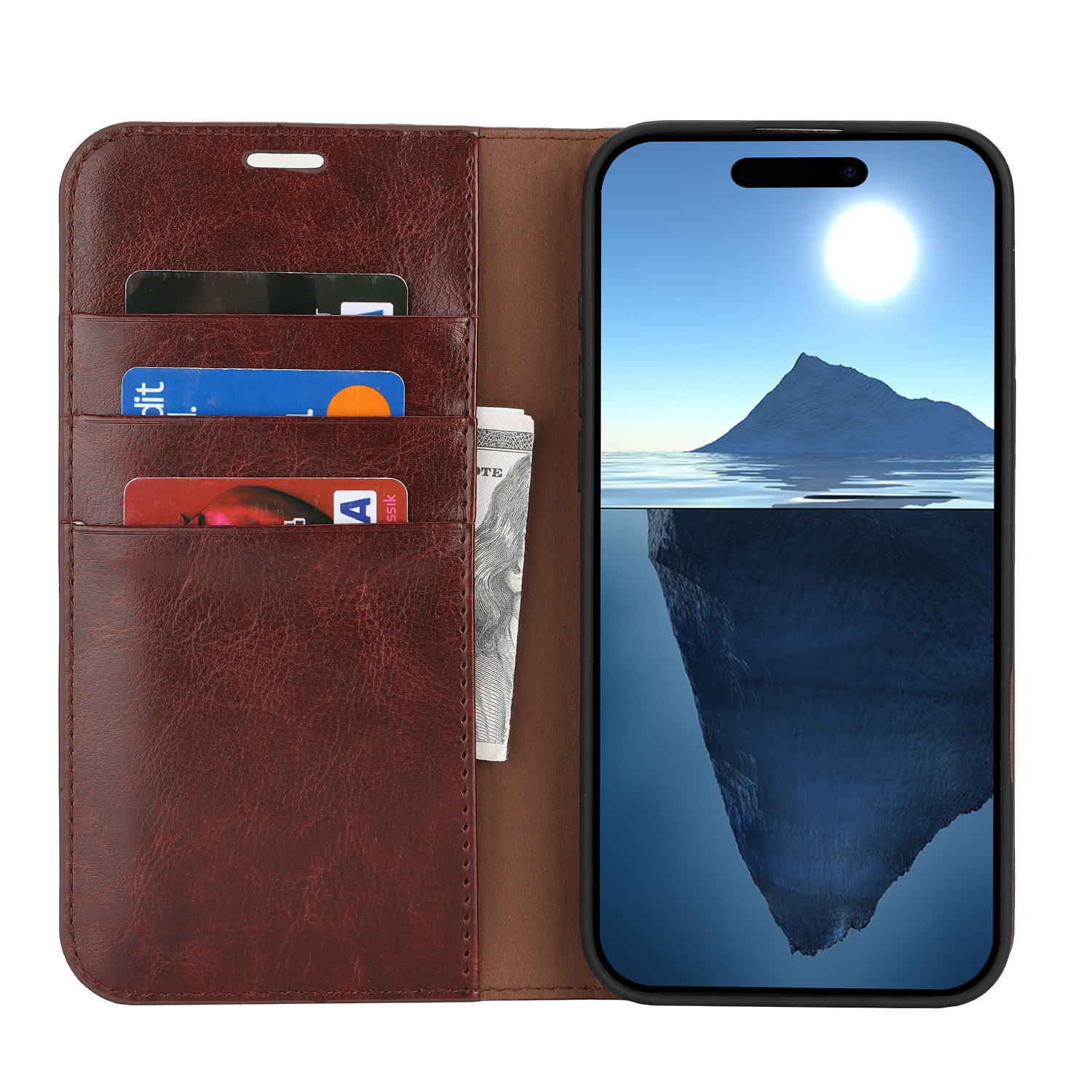 iPhone 16 Handytasche aus Echtem Leder dunkelbraun