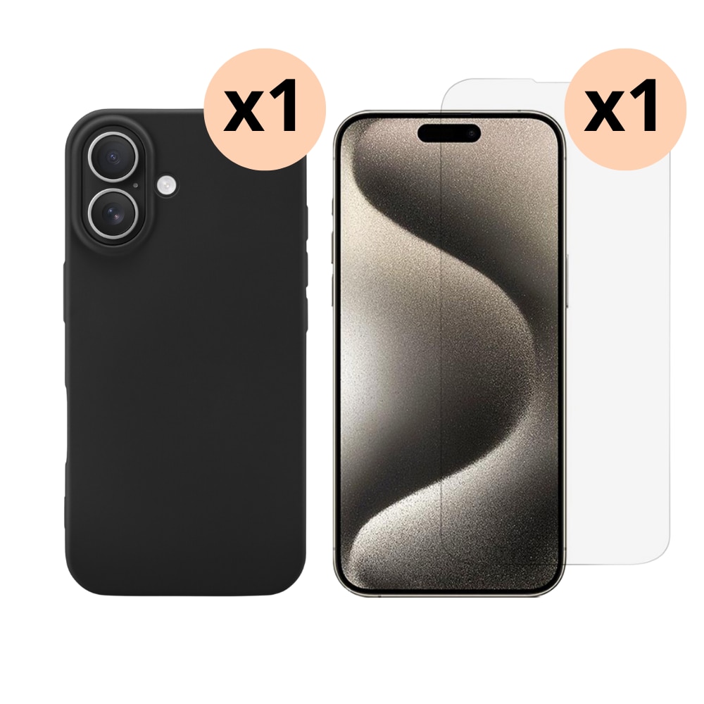 iPhone 16 Kit mit TPU-Hülle und Displayschutz-Panzerglas