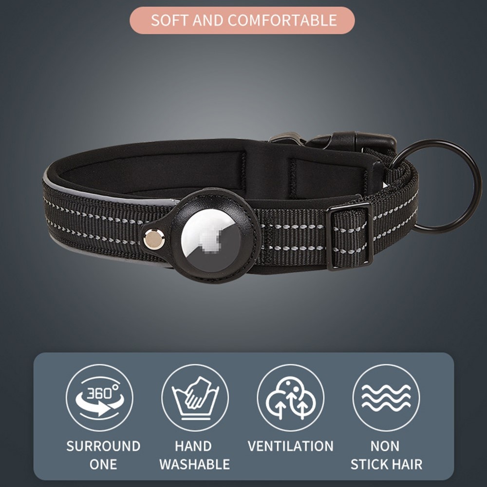 Apple AirTag Hundehalsband mit Reflektor M, schwarz