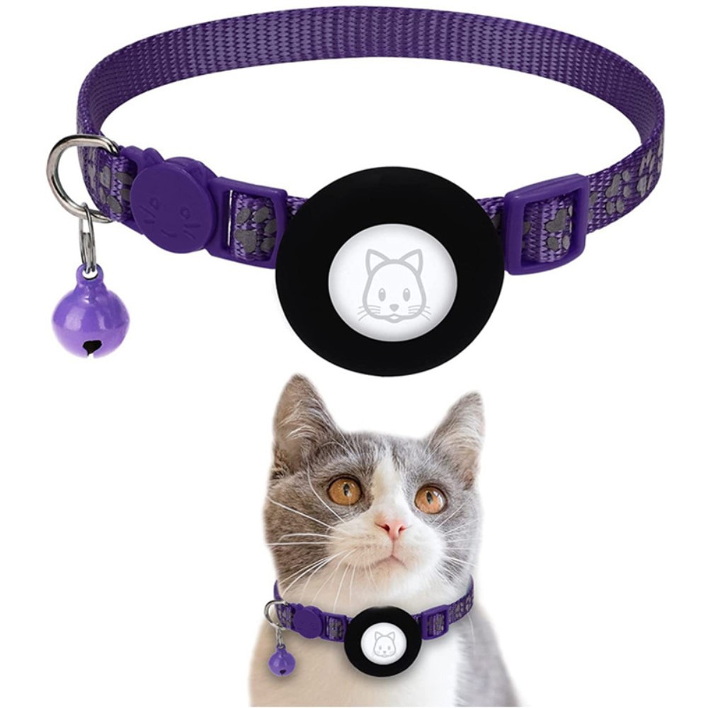 Apple AirTag Katzenhalsband mit reflektierendem Pfotenabdruck, lila