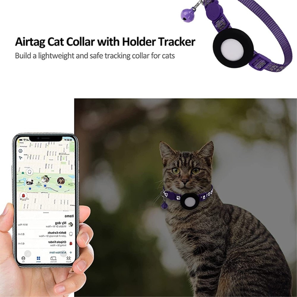 Apple AirTag Katzenhalsband mit reflektierendem Pfotenabdruck, lila