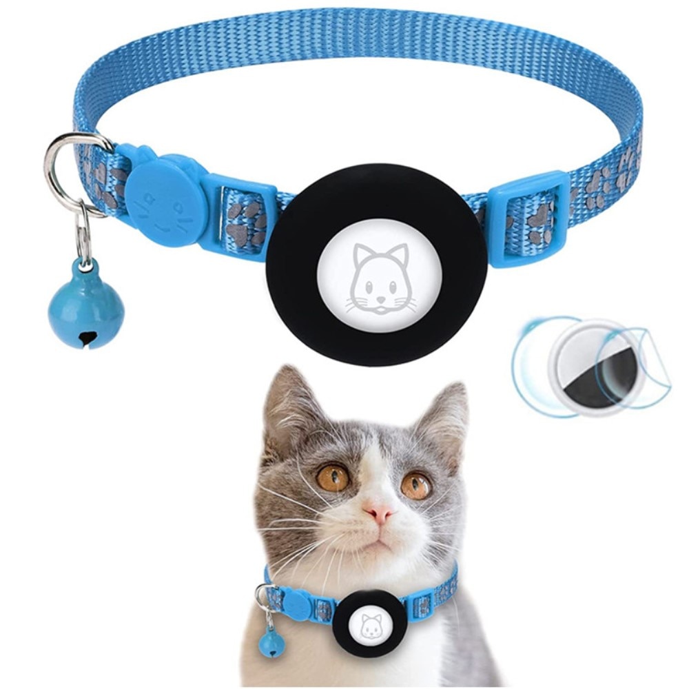 Apple AirTag Katzenhalsband mit reflektierendem Pfotenabdruck, hellblau