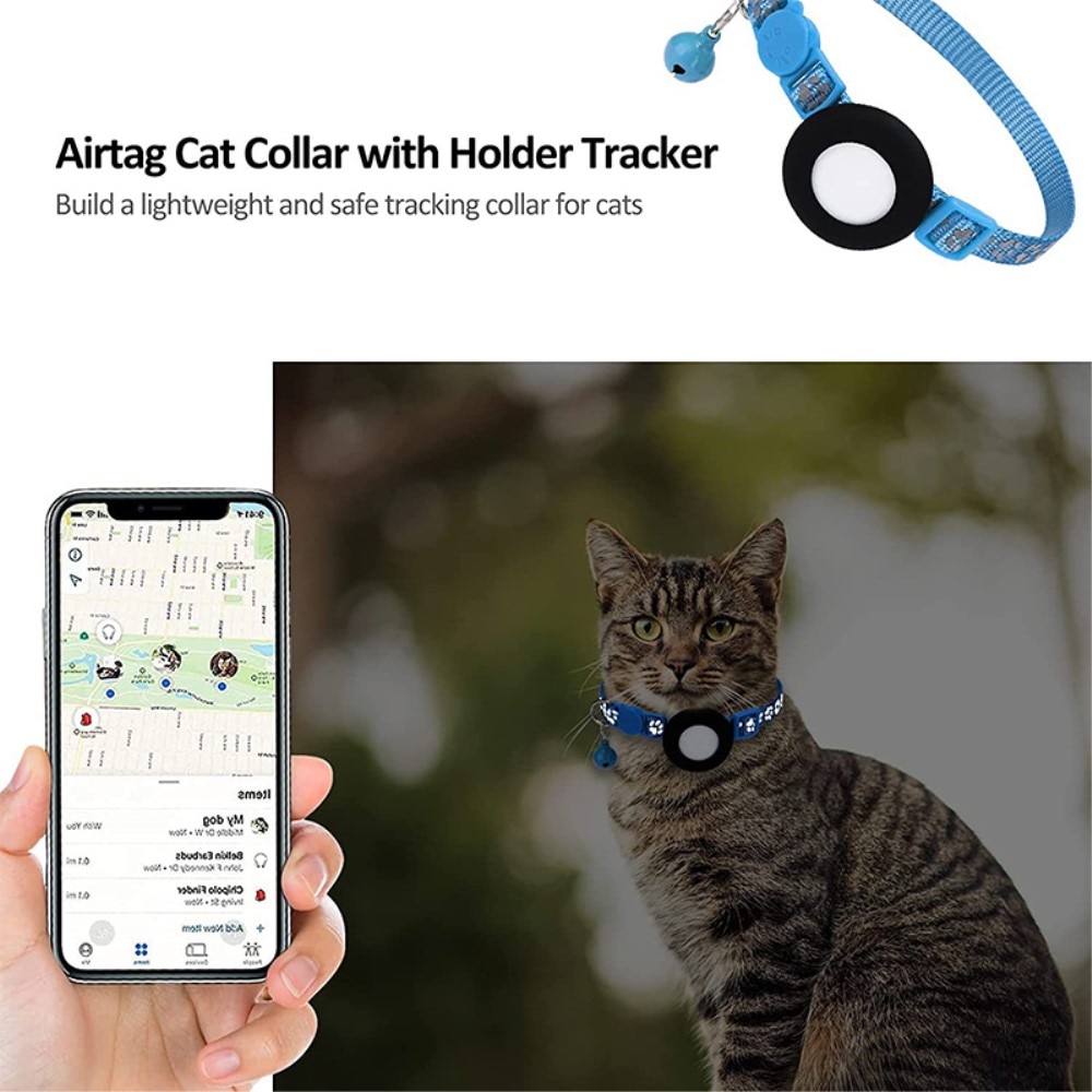 Apple AirTag Katzenhalsband mit reflektierendem Pfotenabdruck, hellblau