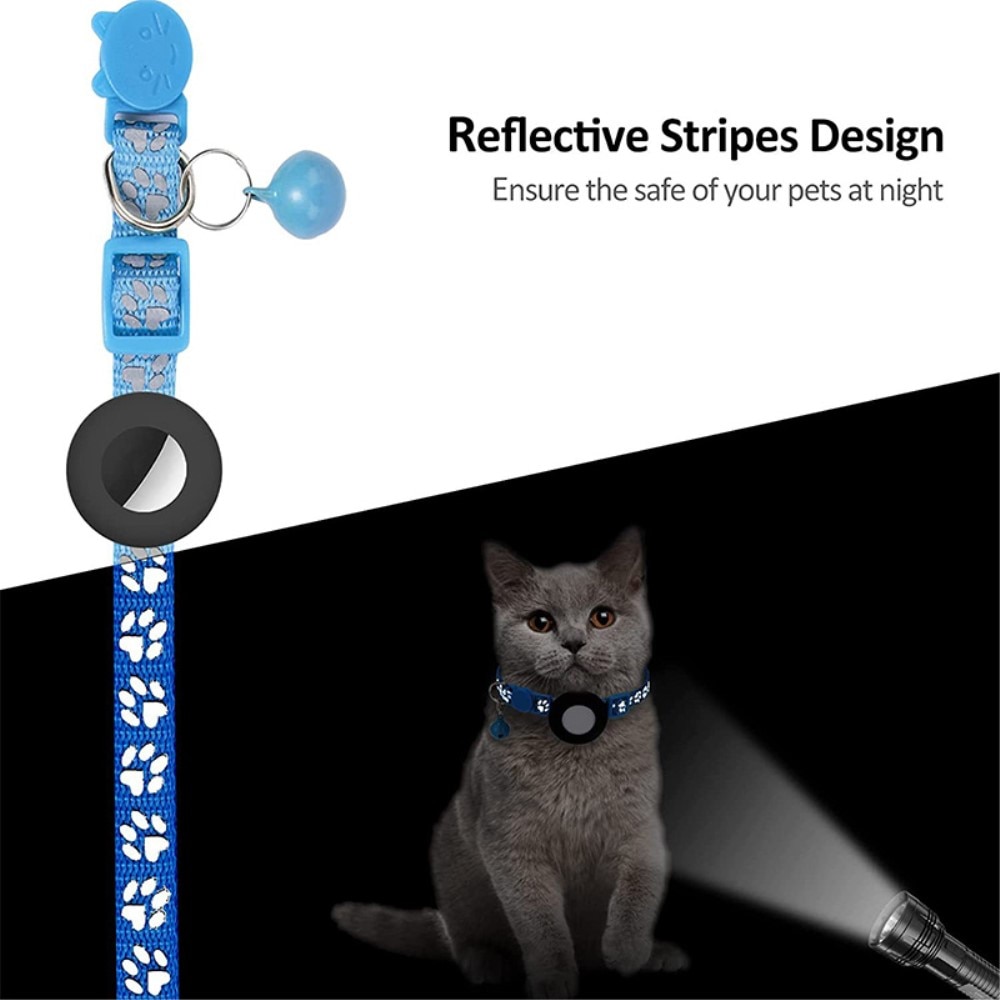 Apple AirTag Katzenhalsband mit reflektierendem Pfotenabdruck, hellblau