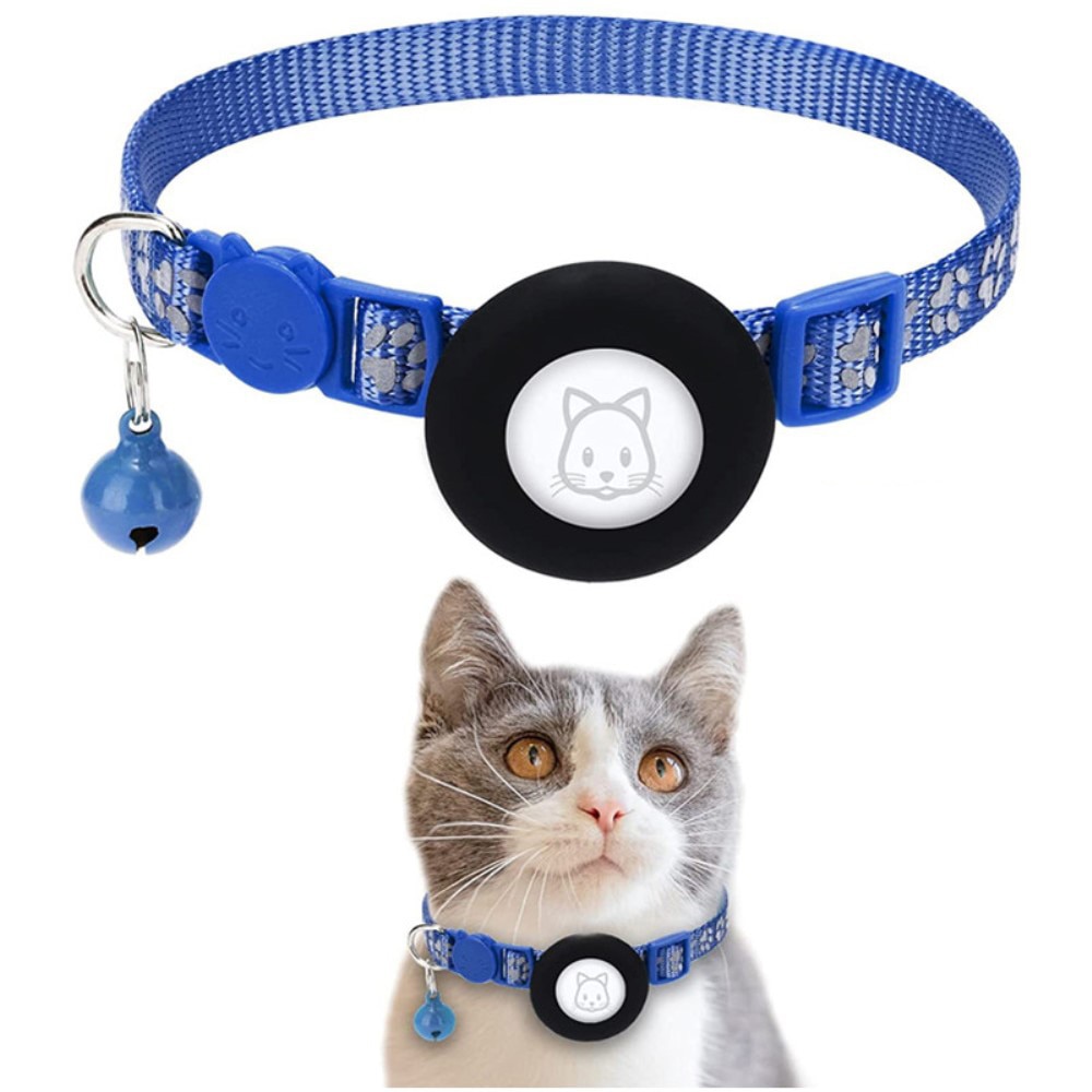 Apple AirTag Katzenhalsband mit reflektierendem Pfotenabdruck, blau