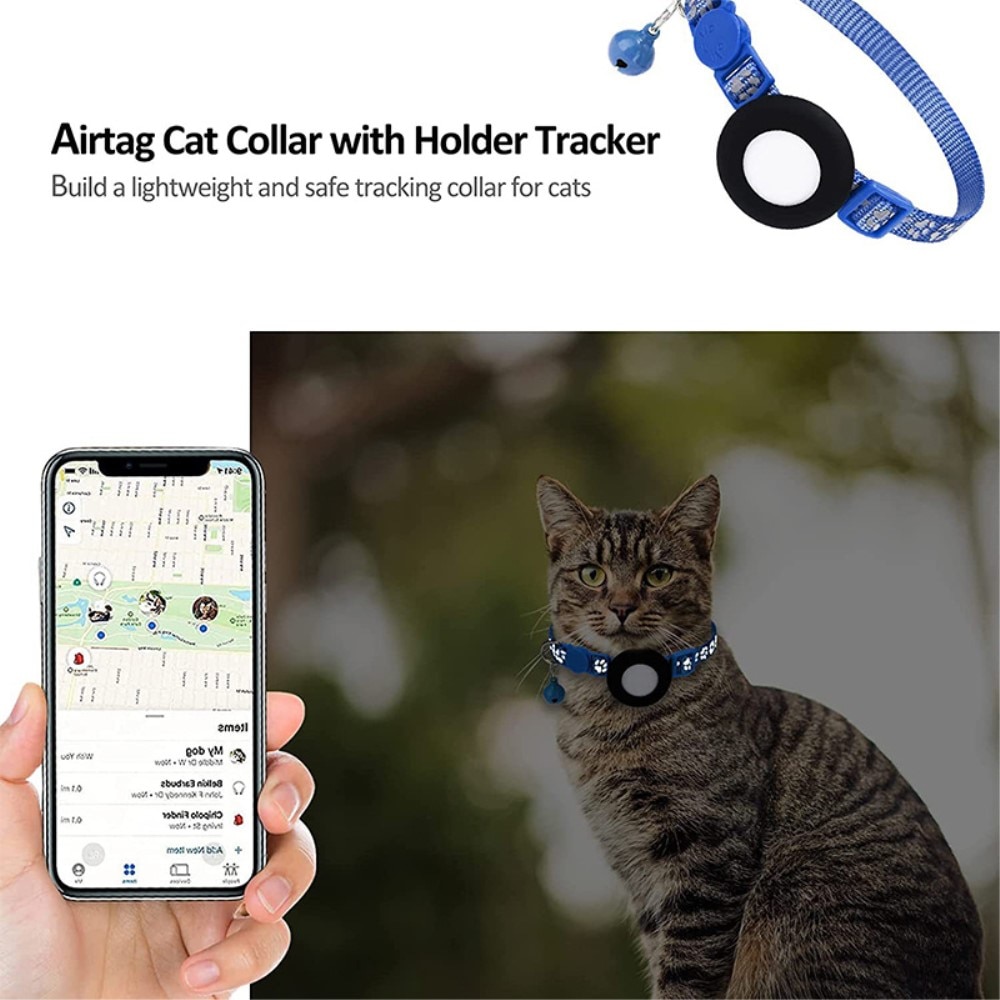 Apple AirTag Katzenhalsband mit reflektierendem Pfotenabdruck, blau