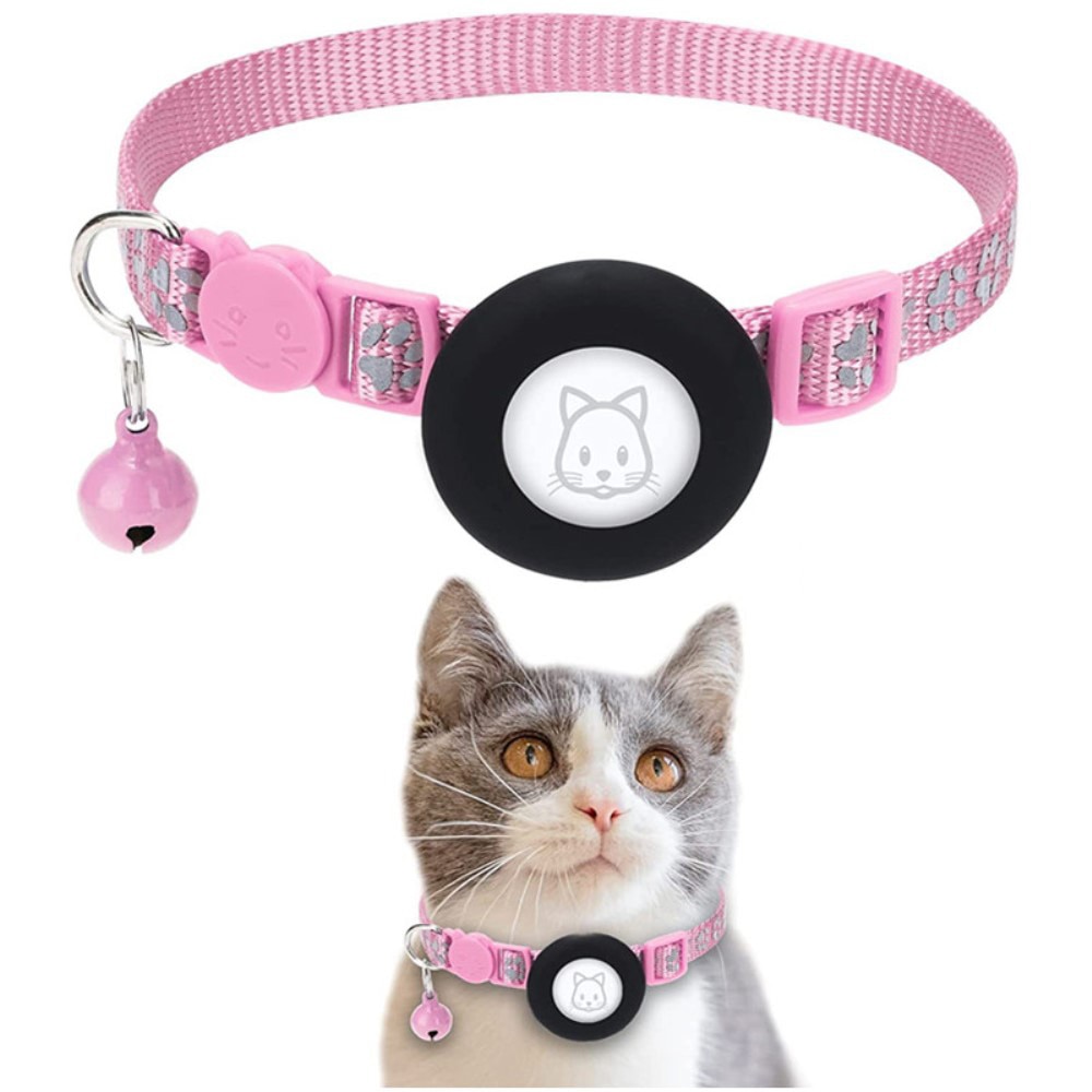 Apple AirTag Katzenhalsband mit reflektierendem Pfotenabdruck, rosa