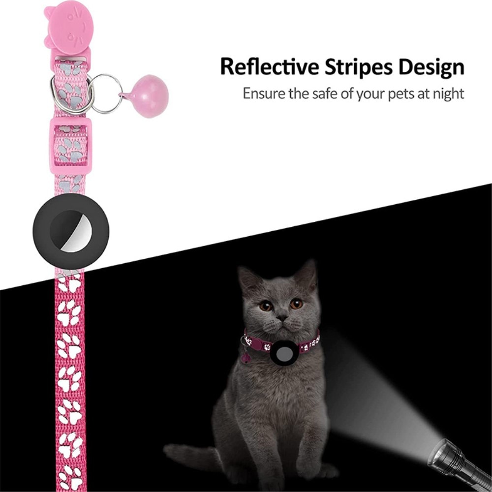 Apple AirTag Katzenhalsband mit reflektierendem Pfotenabdruck, rosa