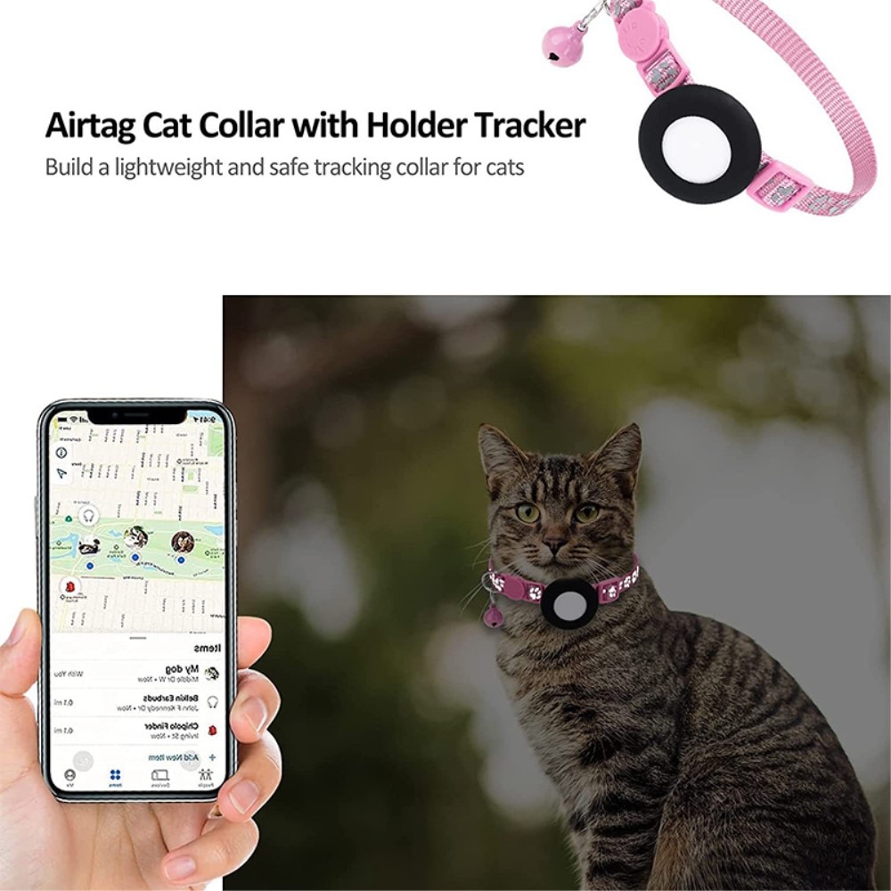 Apple AirTag Katzenhalsband mit reflektierendem Pfotenabdruck, rosa