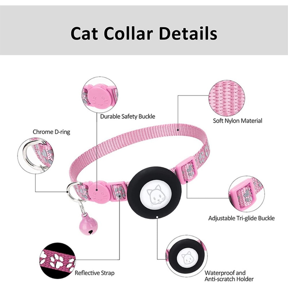 Apple AirTag Katzenhalsband mit reflektierendem Pfotenabdruck, rosa