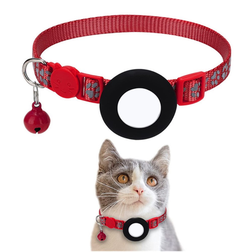 Apple AirTag Katzenhalsband mit reflektierendem Pfotenabdruck, rot