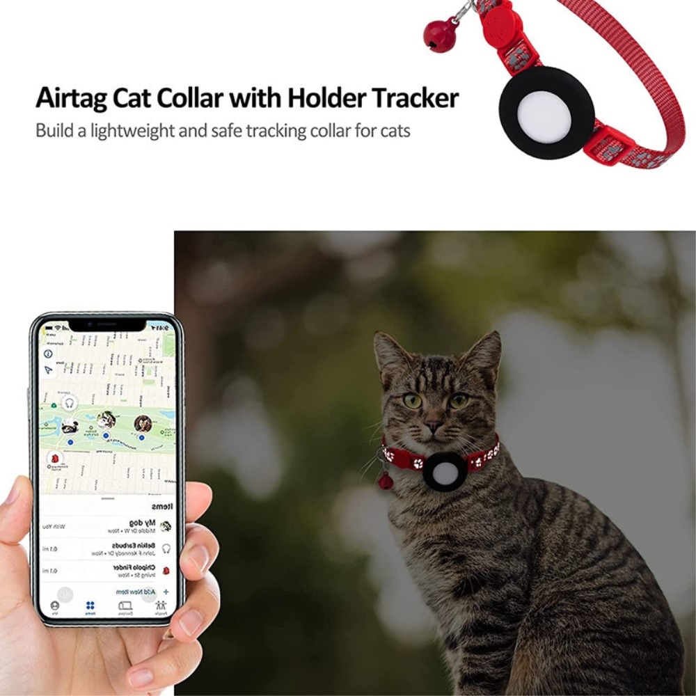 Apple AirTag Katzenhalsband mit reflektierendem Pfotenabdruck, rot