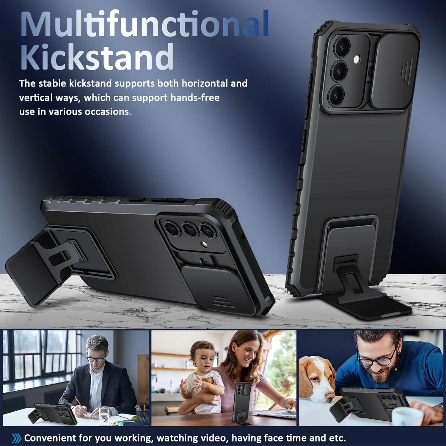 Samsung Galaxy S25 Kickstand Handyhülle mit Kameraabdeckung Schwarz