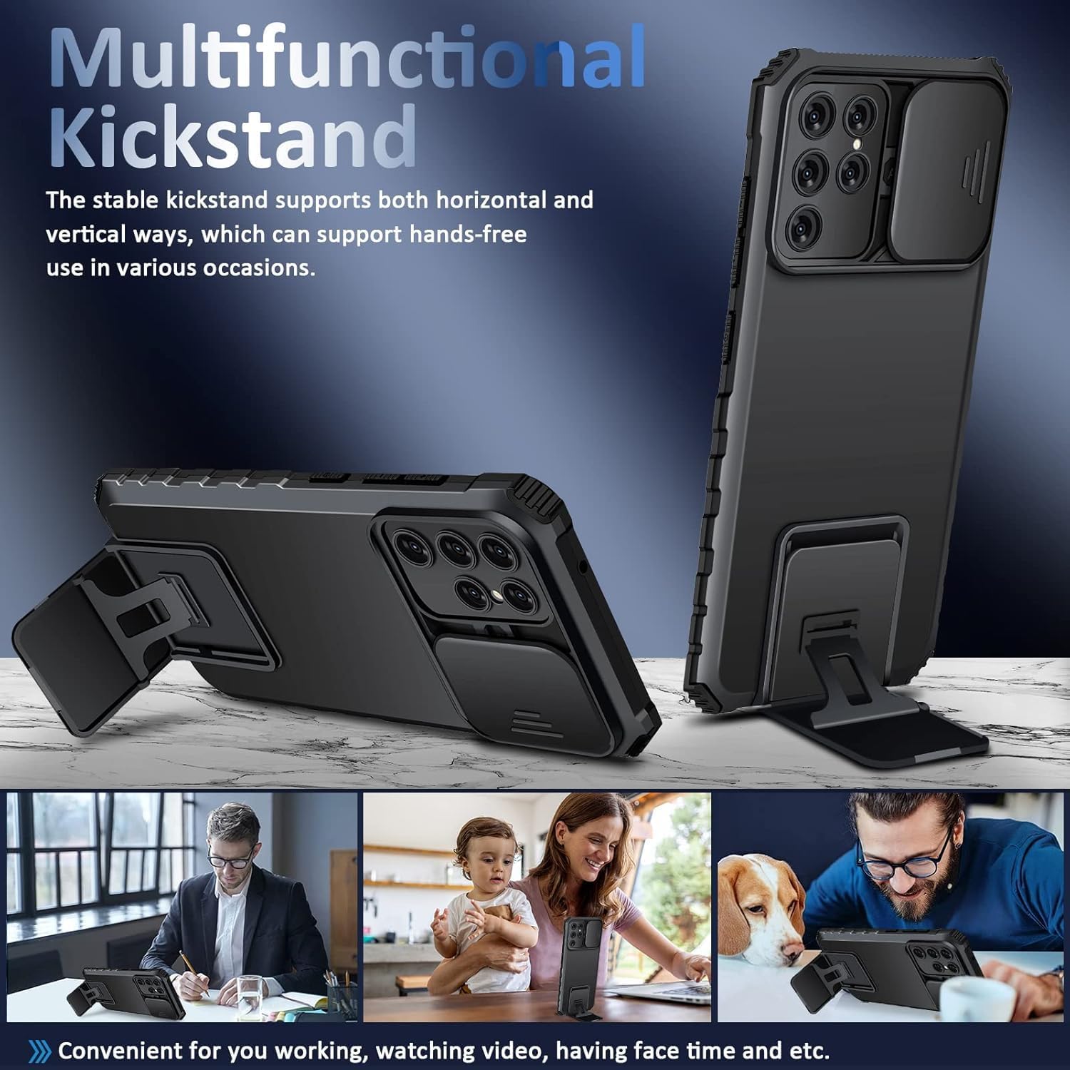 Samsung Galaxy S25 Ultra Kickstand Handyhülle mit Kameraabdeckung Schwarz