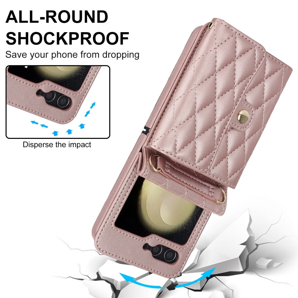 Samsung Galaxy Z Flip 6 RFID-geschützte Brieftasche Hülle Quilted roségold