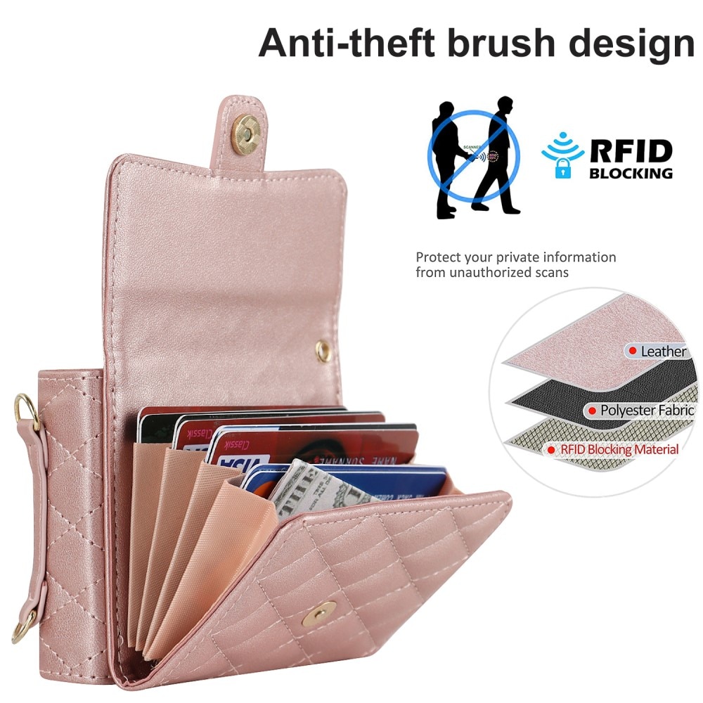 Samsung Galaxy Z Flip 6 RFID-geschützte Brieftasche Hülle Quilted roségold