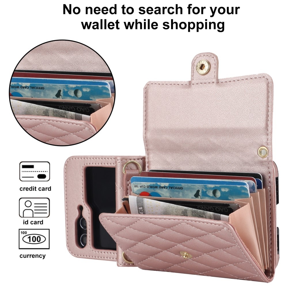 Samsung Galaxy Z Flip 6 RFID-geschützte Brieftasche Hülle Quilted roségold