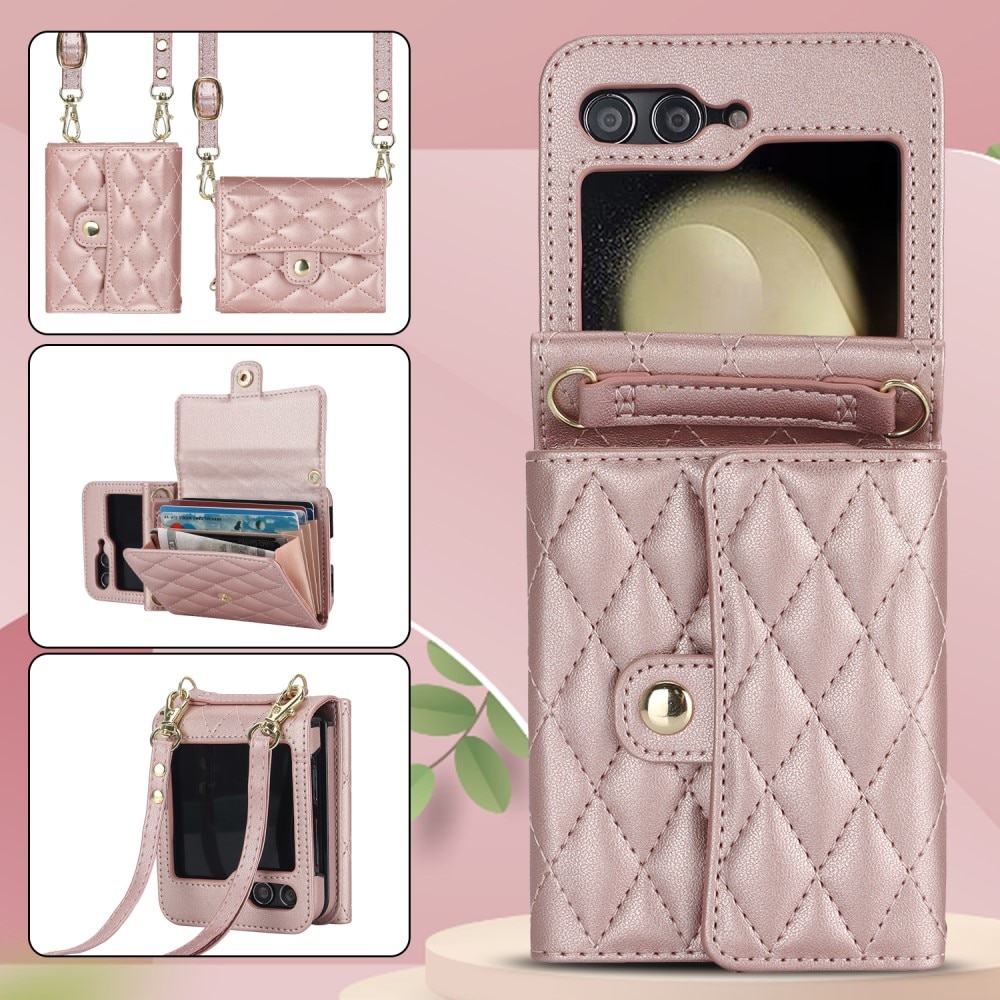 Samsung Galaxy Z Flip 6 RFID-geschützte Brieftasche Hülle Quilted roségold