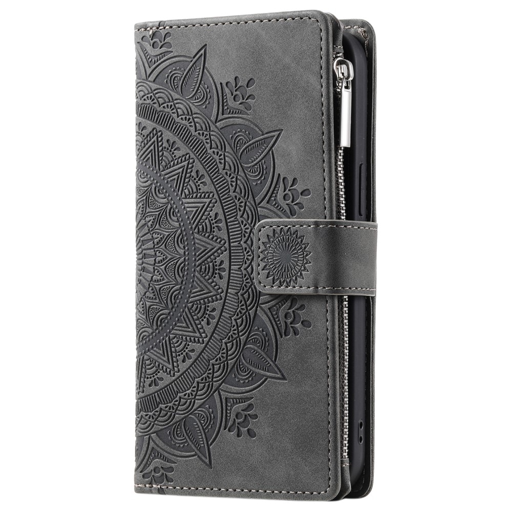 Samsung Galaxy S24 FE Brieftasche Hülle Mandala, grau