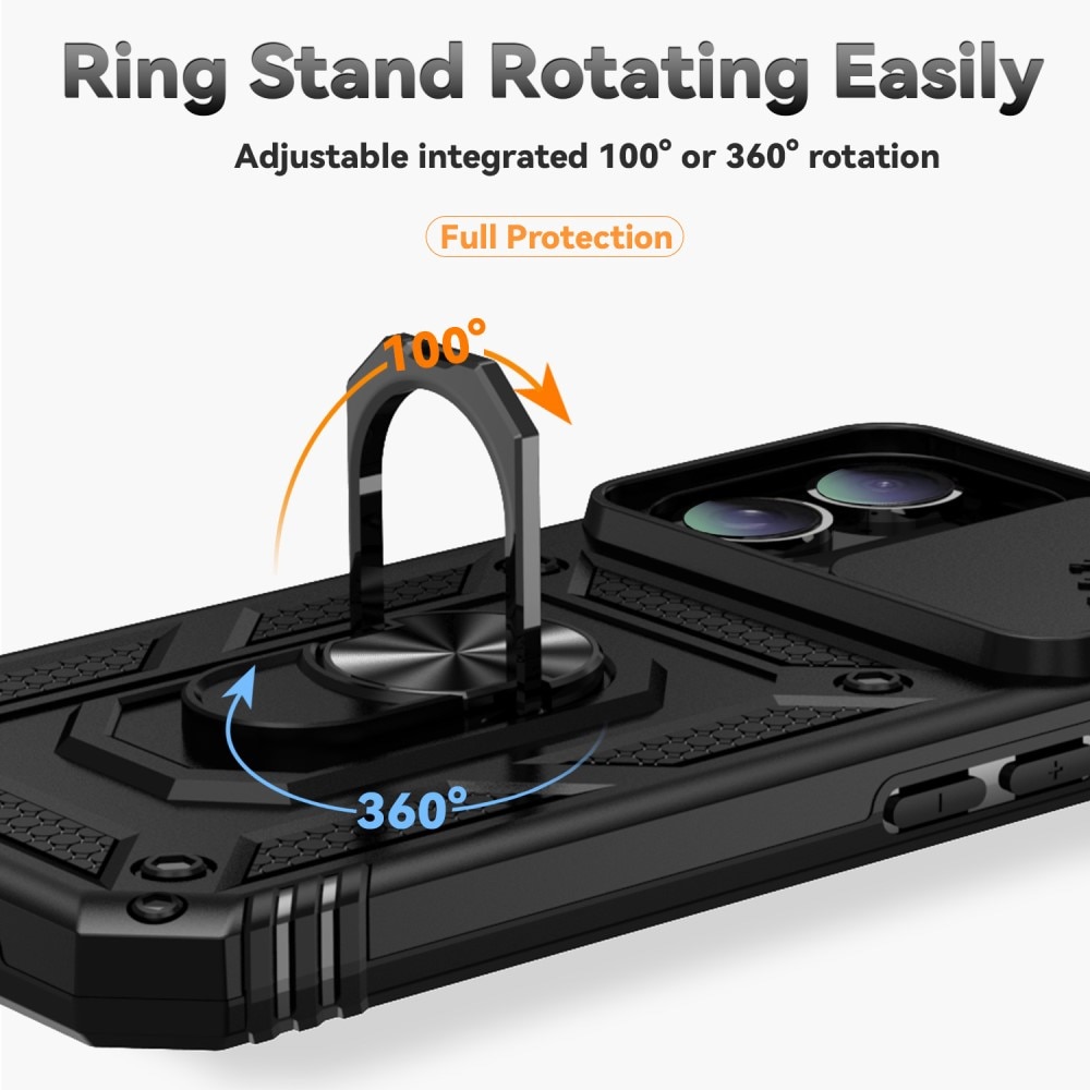 iPhone 16 Plus Hybrid-Hülle Ring + Kameraschutz Schwarz