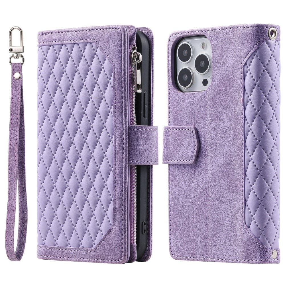 iPhone 16 Pro Brieftasche Hülle Quilted Lila