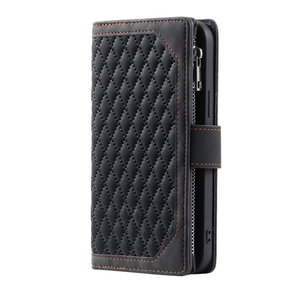 iPhone 16 Pro Brieftasche Hülle Quilted Schwarz