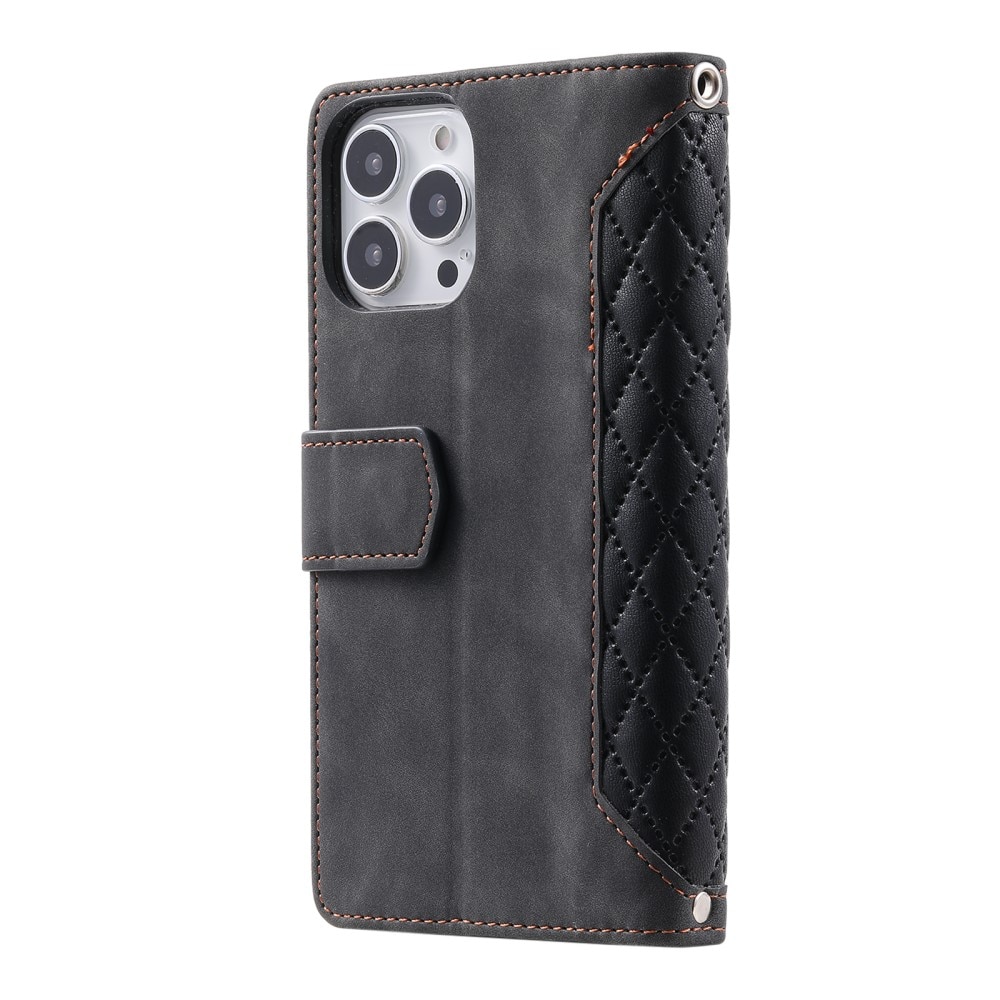 iPhone 16 Pro Brieftasche Hülle Quilted Schwarz