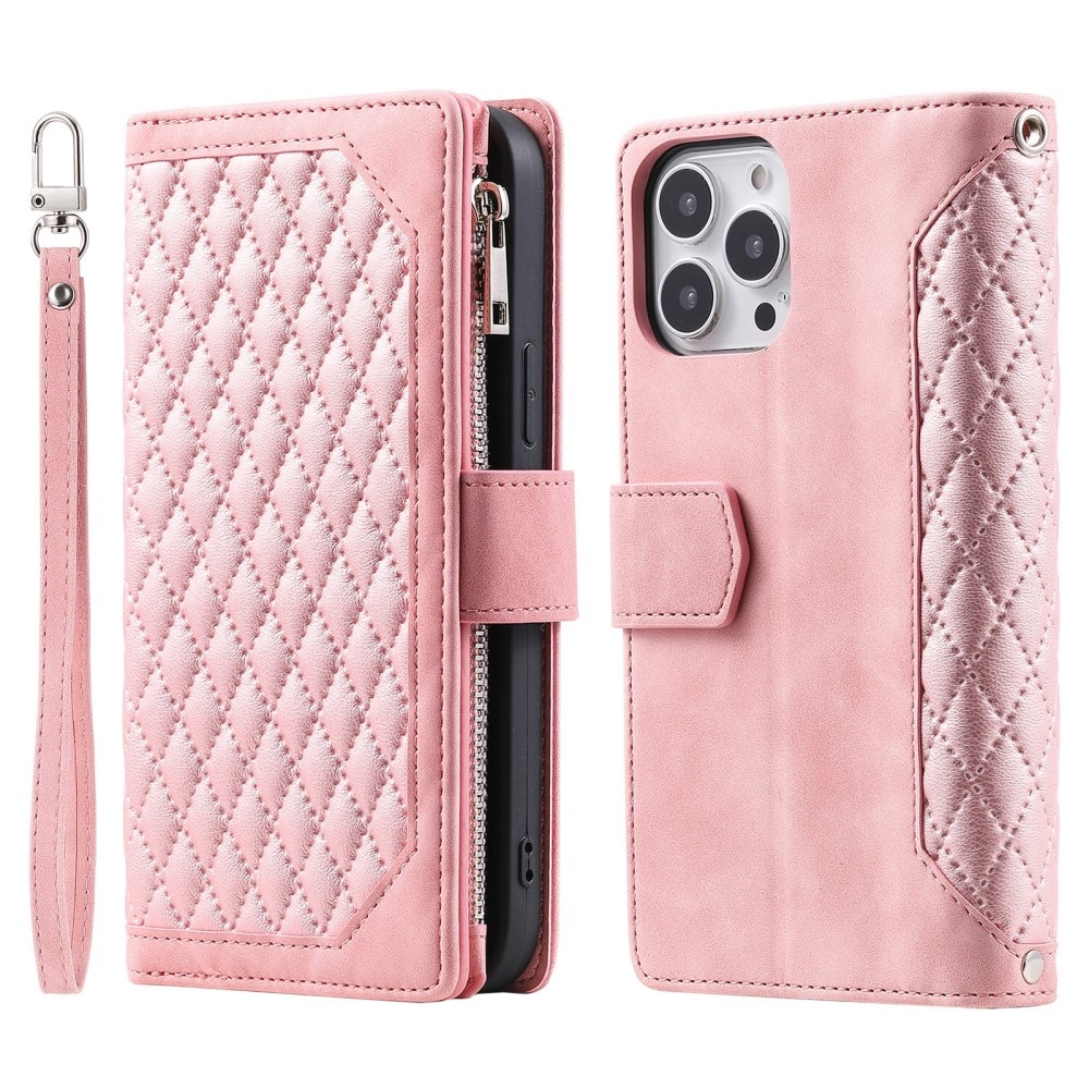 iPhone 16 Pro Brieftasche Hülle Quilted Rosa