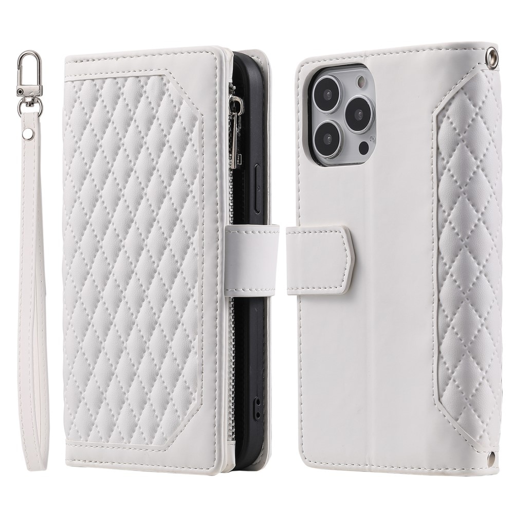 iPhone 16 Pro Brieftasche Hülle Quilted Weiß