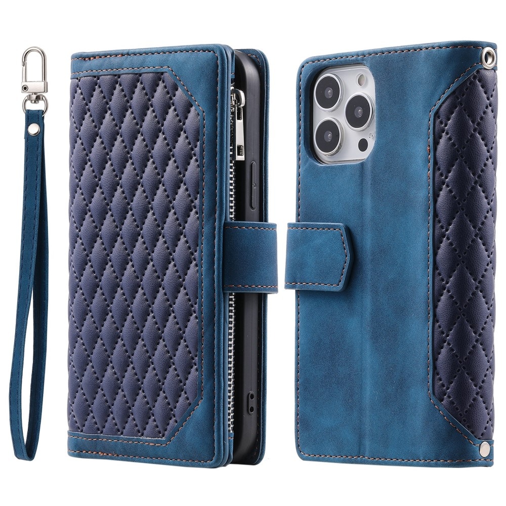 iPhone 16 Pro Max Brieftasche Hülle Quilted Blau