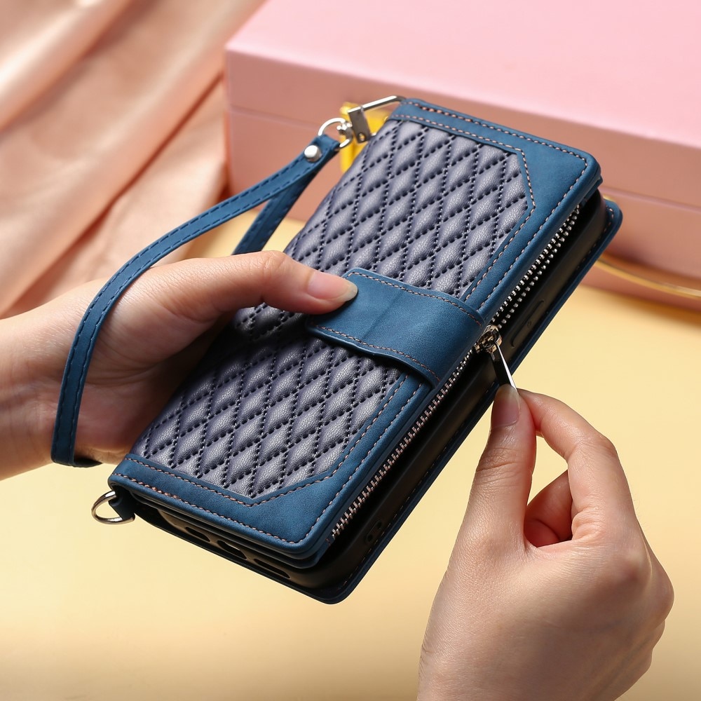 iPhone 16 Pro Max Brieftasche Hülle Quilted Blau